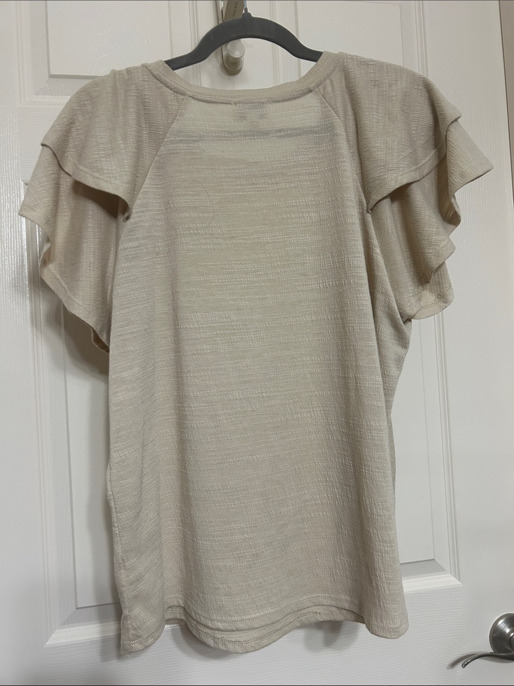 Wonderly Light Sand Ruffle Short Sleeve Top Tan Lightweight Relaxed Fit Comfy L - Picture 7 of 7